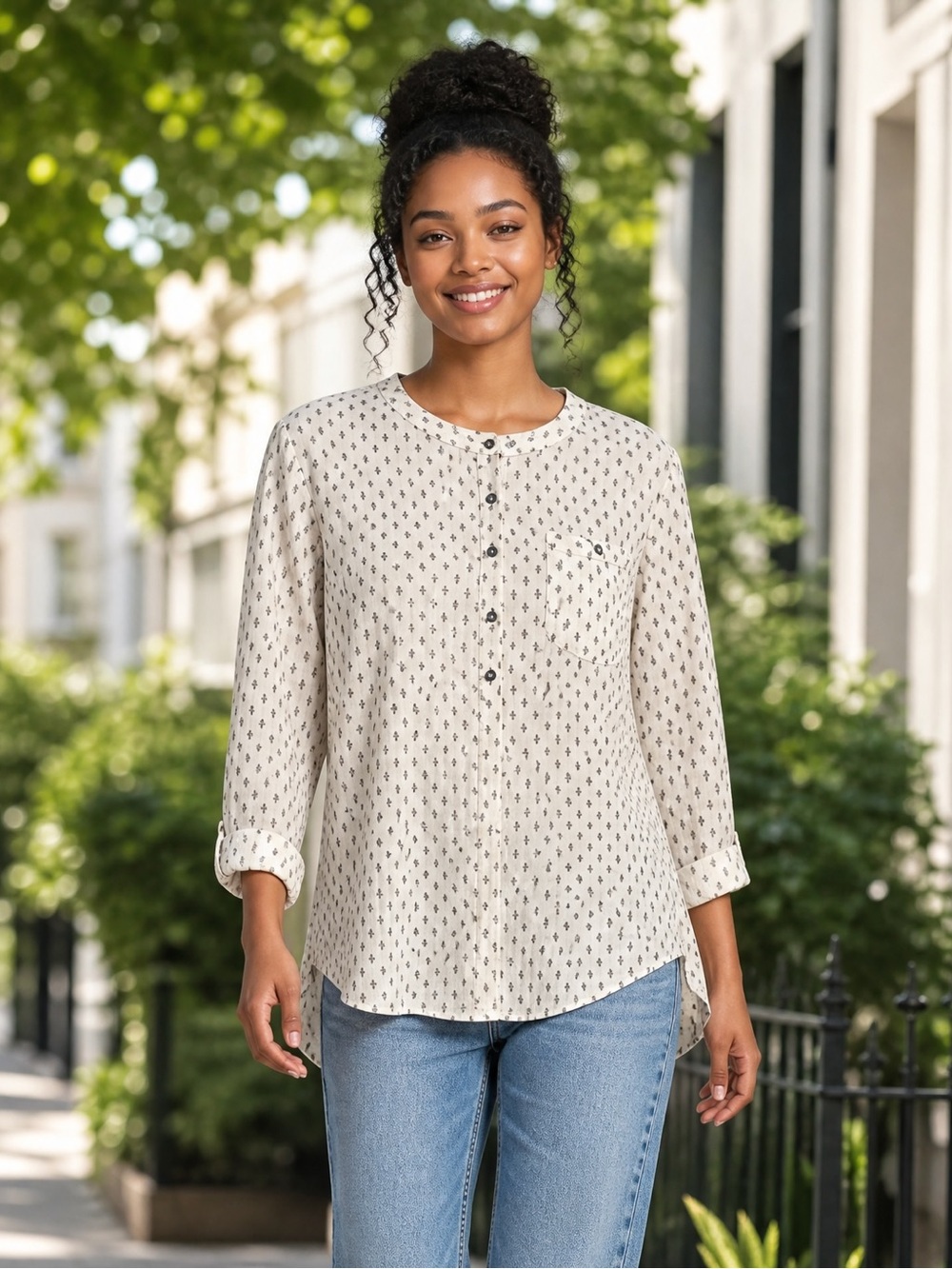 FREE PEOPLE WOMEN  IVORY PRINT TUNIC